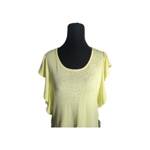 NY Collection Small Light Yellow Flutter Sleeve Scoop Neck Blouse Romantic Boho